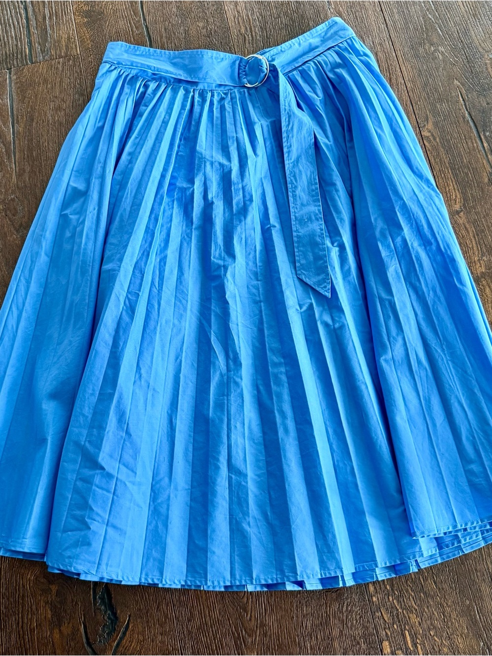 Bright Blue Pleated Maxi Skirt with Belt